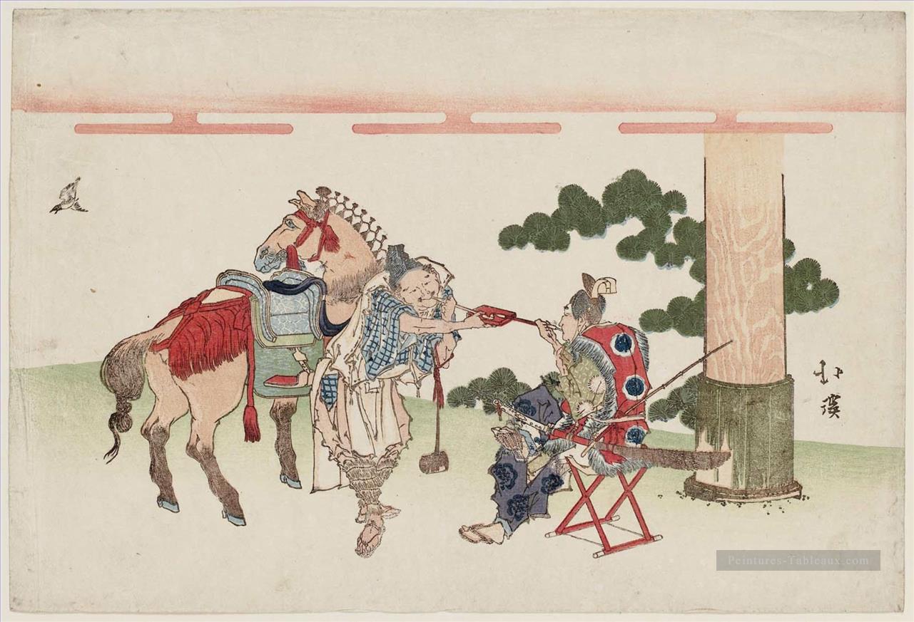 les serviteurs du sanctuaire fumant Totoya Hokkei japonais Peintures à l'huile